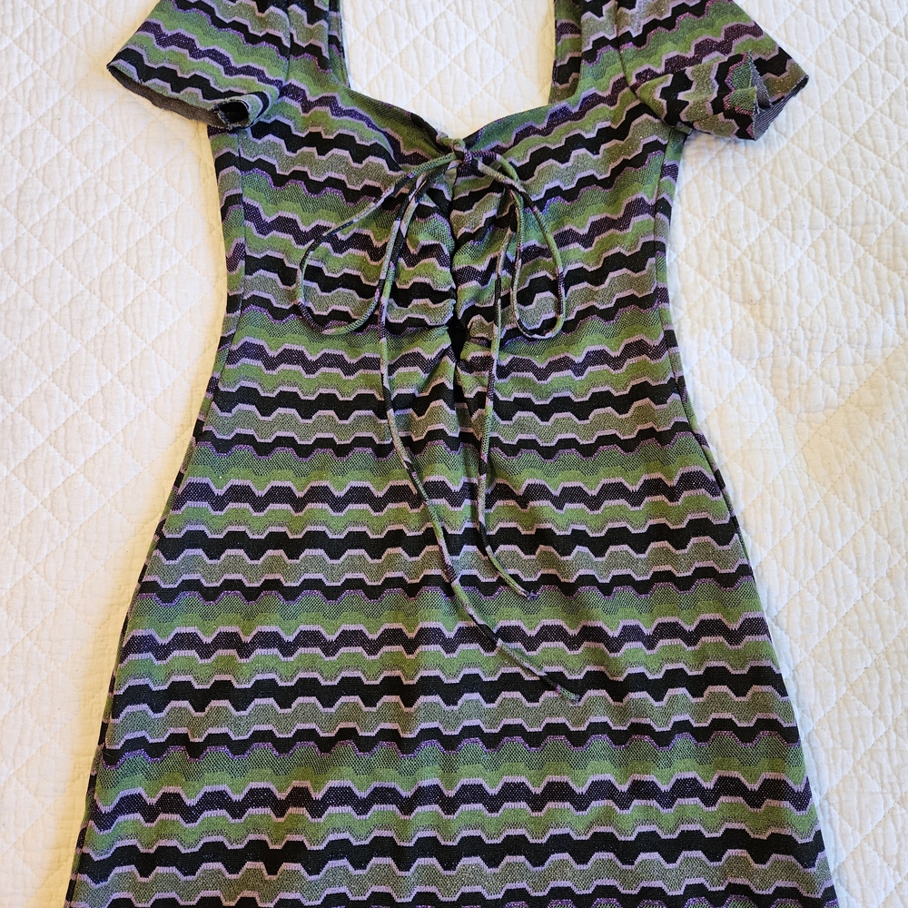 Zara Green and Purple Zigzag Mini Dress